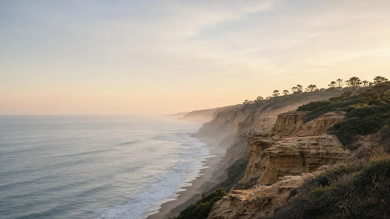 San Diego coastline bluffs in soft golden light