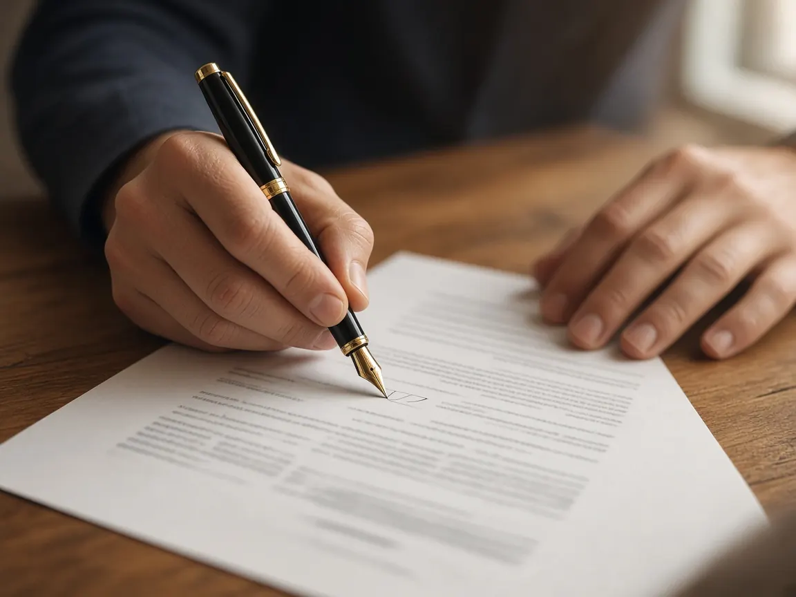 Hands signing an estate planning document with a fountain pen